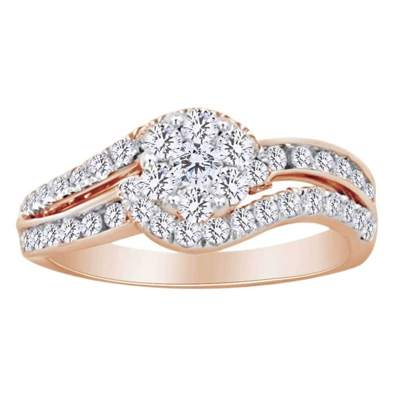 AFFY Round Cut White Natural Diamond Bypass Fashion Ring In 10k Rose Gold (1 cttw) Ring Size-4.5