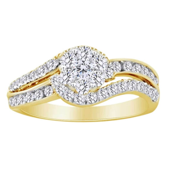 AFFY Round Cut White Natural Diamond Bypass Fashion Ring In 10k Yellow Gold (1 cttw) Ring Size-7.5