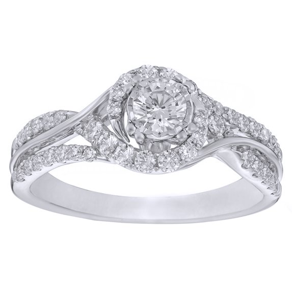 AFFY Round Cut White Natural Diamond Bypass Frame Engagement Ring in 10K White Gold (0.75 cttw)