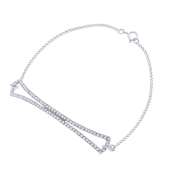 AFFY Round Cut White Natural Diamond Chain Bracelet In 10k White Gold (0.5"0 cttw)-8.5"