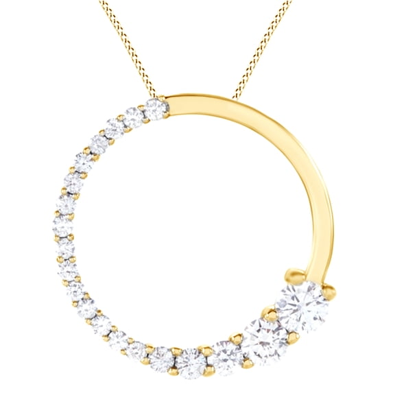 AFFY Round Cut White Natural Diamond Circle Journey Pendant Necklace In 14k Yellow Gold
