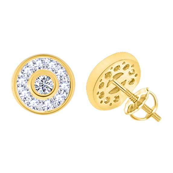 AFFY Round Cut White Natural Diamond Circle Stud Earrings In 14K Solid Yellow Gold (0.99 Ct)