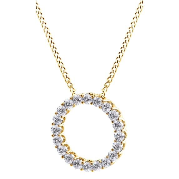 AFFY Round Cut White Natural Diamond Circle of Life Pendant Necklace In 14k Yellow Gold