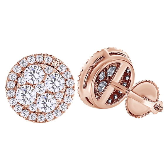 AFFY Round Cut White Natural Diamond Cluster Stud Earrings In 14K Solid Rose Gold (1.46 Ct)