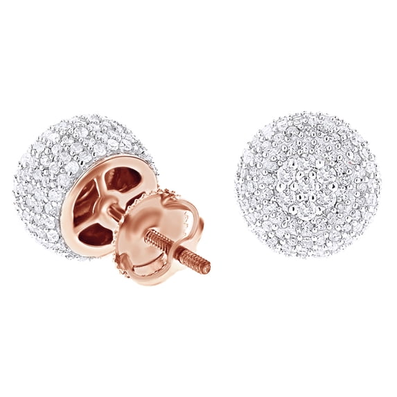AFFY Round Cut White Natural Diamond Cluster Stud Earrings In 14K Solid Rose Gold (1.63 Ct)