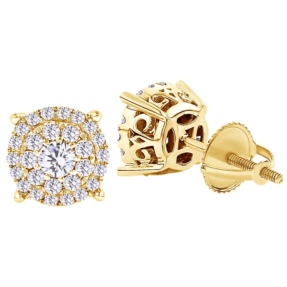 AFFY Round Cut White Natural Diamond Cluster Stud Earrings In 14K Solid Yellow Gold (0.76 Ct)