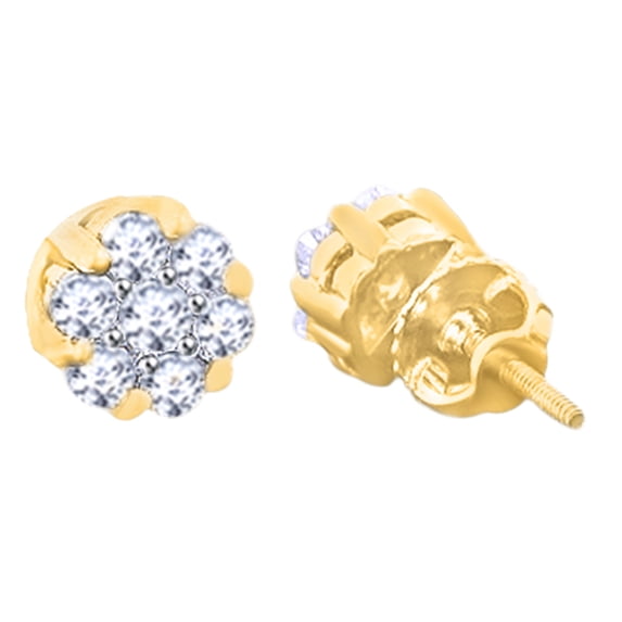 AFFY Round Cut White Natural Diamond Cluster Stud Earrings In 14K Solid Yellow Gold (1.2 Ct)