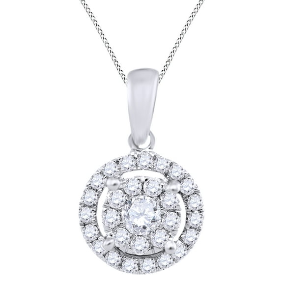 AFFY Round Cut White Natural Diamond Clustre Pendant Necklace In 14k White Gold