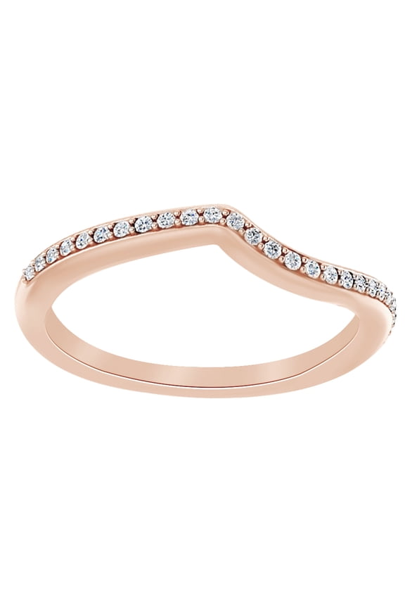 Round Cut White Natural Diamond Contour Band Ring In 14K Solid Rose Gold (0.12 Ct), Ring Size-4.5
