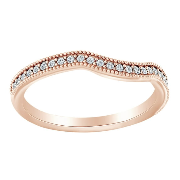 AFFY Round Cut White Natural Diamond Contour Band Ring In 14K Solid Rose Gold (0.12 Ct)