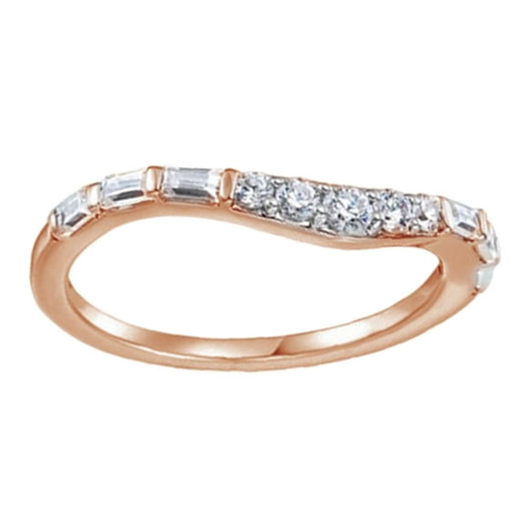 AFFY Round Cut White Natural Diamond Contour Band Ring In 14K Solid Rose Gold (0.33 Ct), Size-7