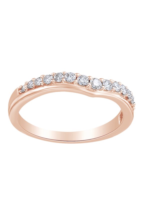 Round Cut White Natural Diamond Contour Band Ring In 14K Solid Rose Gold (0.33 Ct)
