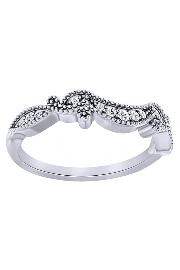 Round Cut White Natural Diamond Contour Band Ring In 14K Solid White Gold (0.08 Ct)