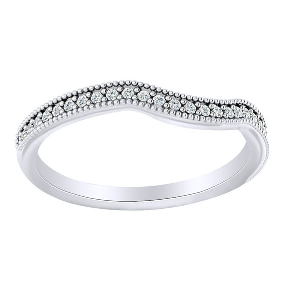 AFFY Round Cut White Natural Diamond Contour Band Ring In 14K Solid White Gold (0.12 Ct) By