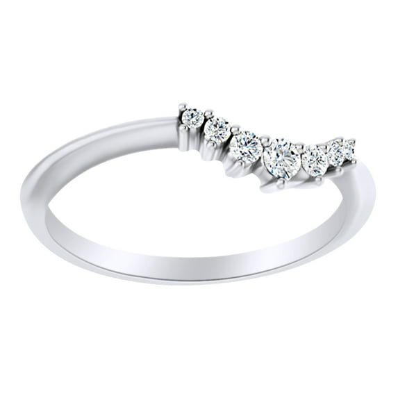 AFFY Round Cut White Natural Diamond Contour Band Ring In 14K Solid White Gold (0.12 Ct)