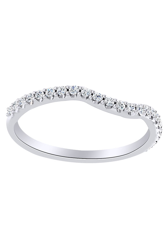 Round Cut White Natural Diamond Contour Band Ring In 14K Solid White Gold (0.2 Ct)