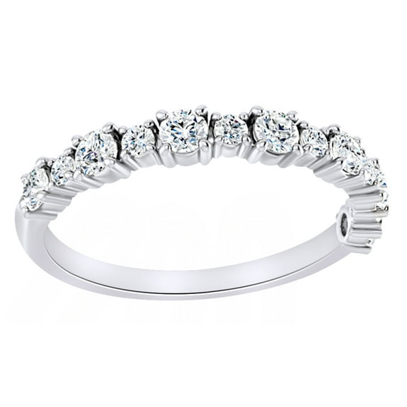 AFFY Round Cut White Natural Diamond Contour Band Ring In 14K Solid White Gold (0.5 Ct), Size-13