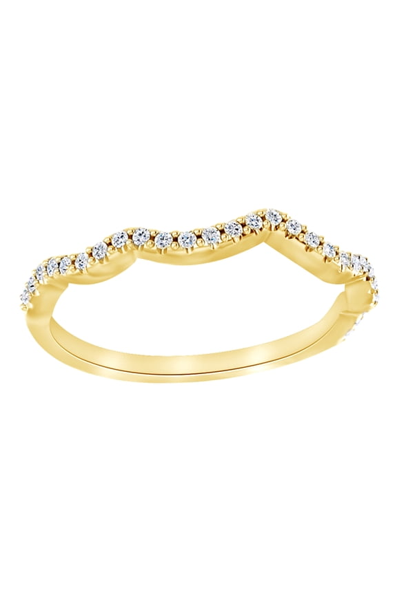 Round Cut White Natural Diamond Contour Band Ring In 14K Solid Yellow Gold (0.12 Ct)