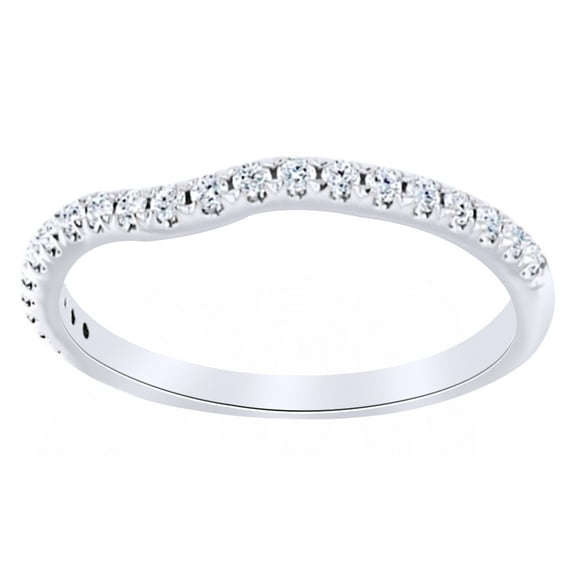 AFFY Round Cut White Natural Diamond Contour Band Ring In 14k Solid White Gold (0.2 Ct),Ring Size-9.5