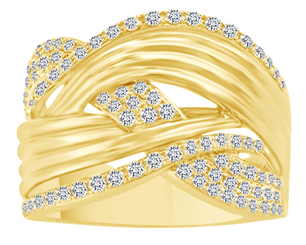 thumbnail image 1 of AFFY Round Cut White Natural Diamond Crisscross Engagement Ring In 14K Solid Yellow Gold, 1 of 1