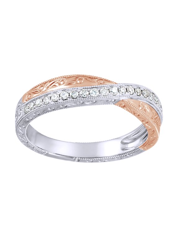 Round Cut White Natural Diamond Crossover Anniversary Band Ring In 14K Solid White Gold (0.2 Ct)