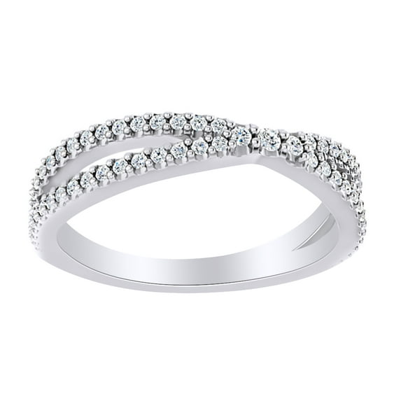 AFFY Round Cut White Natural Diamond Crossover Contour Band Ring In 14K Solid White Gold (0.33 Ct)