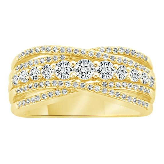 AFFY Round Cut White Natural Diamond Crossover Engagement Band Ring In 14K Solid Yellow Gold