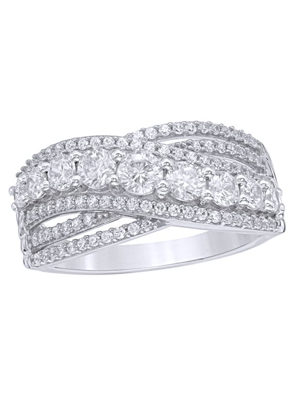 Round Cut White Natural Diamond Crossover Promise Ring in 10K Solid Gold (1 Cttw)