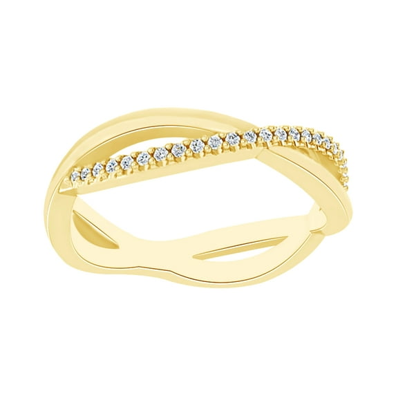 Round Cut White Natural Diamond Crossover Vintage Inspired Band Ring In 14K Solid Yellow Gold (0.1 Ct)