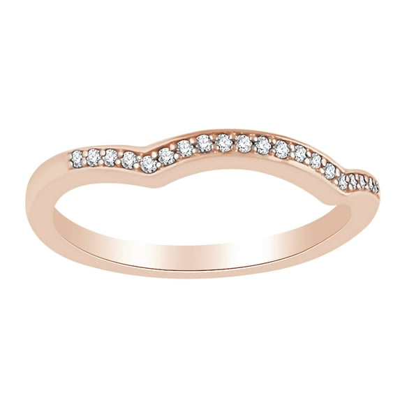 AFFY Round Cut White Natural Diamond Curved Band Ring In 14K Solid Rose Gold (0.1 Ct)