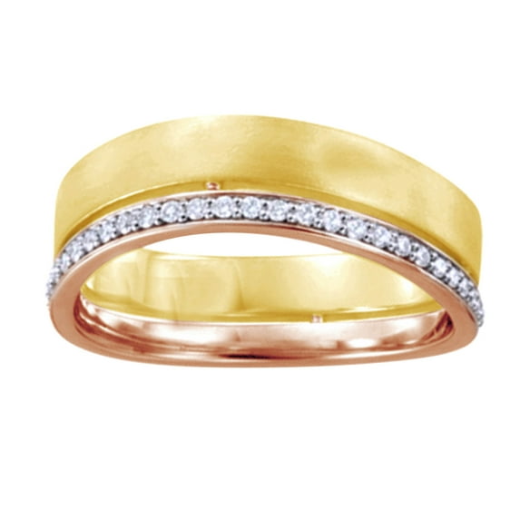 AFFY Round Cut White Natural Diamond Curved Band Ring In 14K Solid Yellow Gold (0.33 Ct)