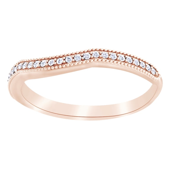 AFFY Round Cut White Natural Diamond Curved Band Ring In 14k Solid Rose Gold (0.06 Ct),Ring Size-4.5