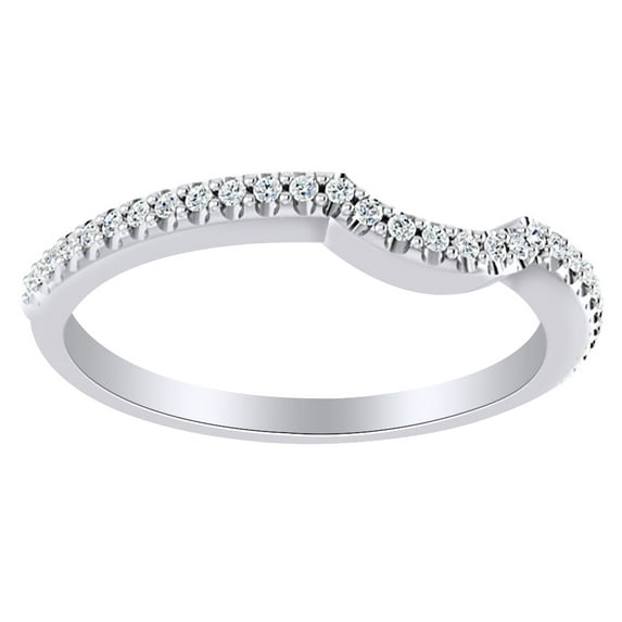 AFFY Round Cut White Natural Diamond Curved Contour Band Ring In 14K Solid White Gold (0.12 Ct)