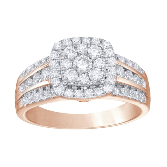 AFFY Round Cut White Natural Diamond Cushion Frame Engagement Ring in 10K Rose Gold (1 cttw)