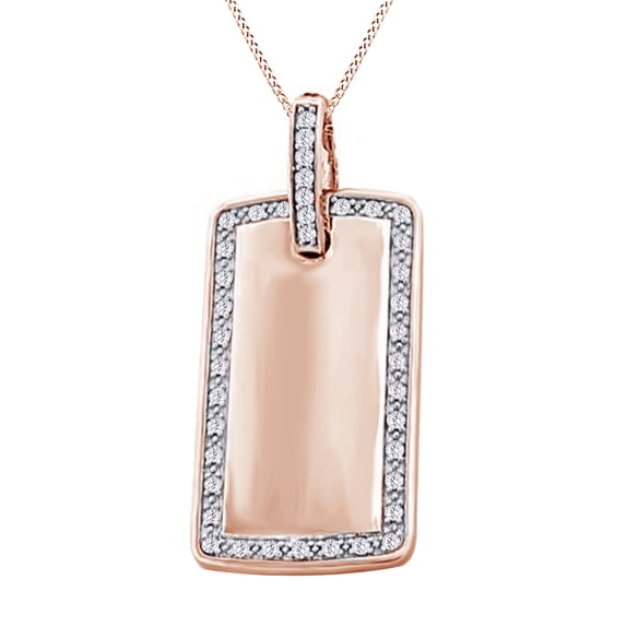 Round Cut White Natural Diamond Dog Tag Pendant in 14k Rose Gold (1.10 Cttw)