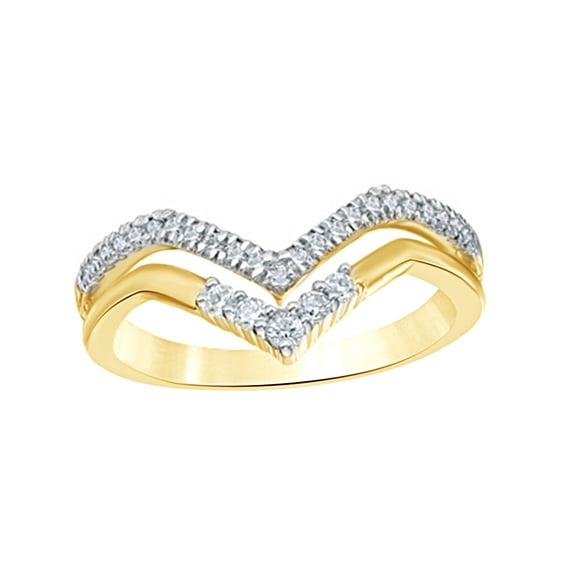 Round Cut White Natural Diamond Double Chevron Ring in 10k Yellow Gold (0.25 Cttw)