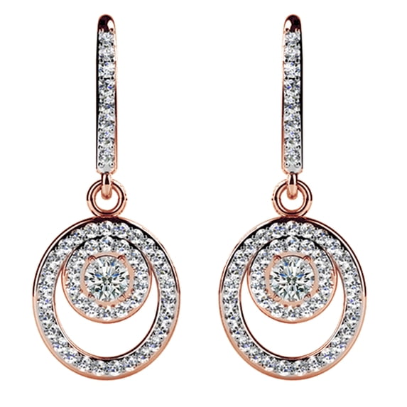 AFFY Round Cut White Natural Diamond Double Circle Dangle Earrings In 14K Solid Rose Gold (0.94 Ct)