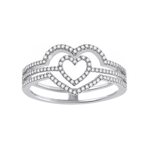 Round Cut White Natural Diamond Double Heart Ring in 10k White Gold (0.33 Cttw)