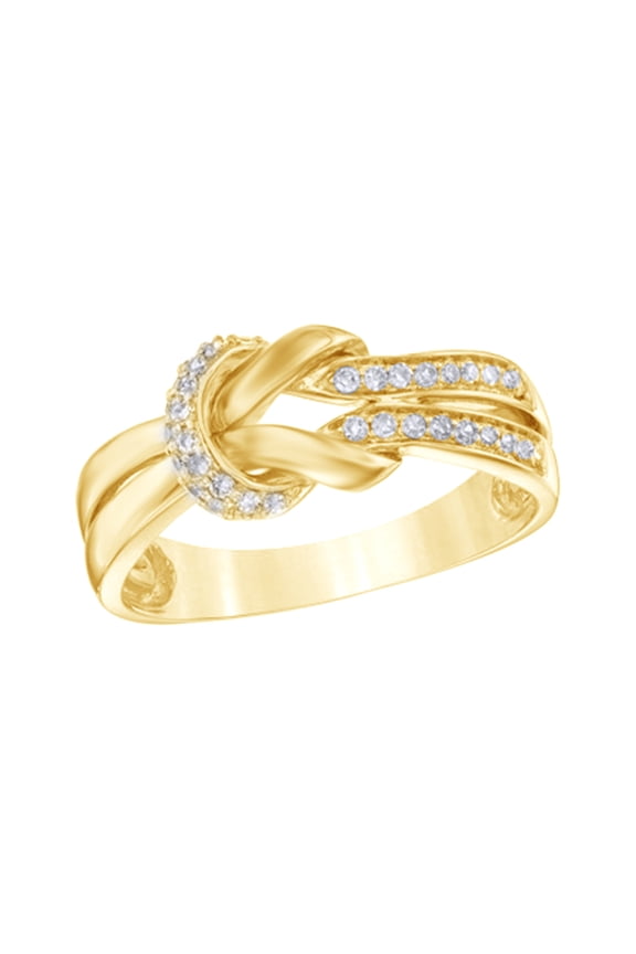Round Cut White Natural Diamond Double Knot Ring in 10k Yellow Gold (0.2 Cttw)