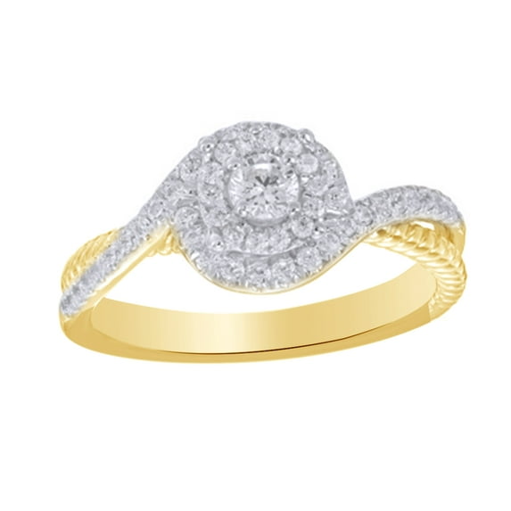 AFFY Round Cut White Natural Diamond Double Swirl Frame Engagement Ring in 10k Yellow Gold (0.33 Cttw) By