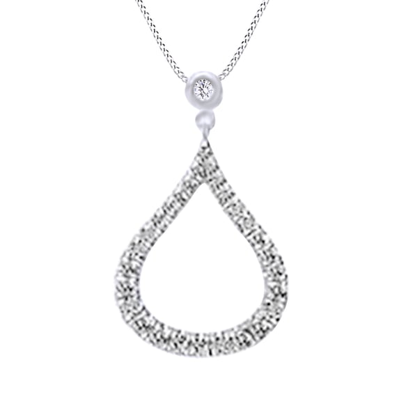 AFFY Round Cut White Natural Diamond Droplet Pendant Necklace In 14k White Gold