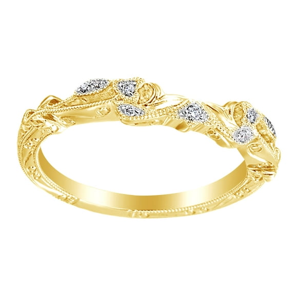 Round Cut White Natural Diamond Engagement Band Ring In 14K Solid Yellow Gold (0.05 Ct), Ring Size-8