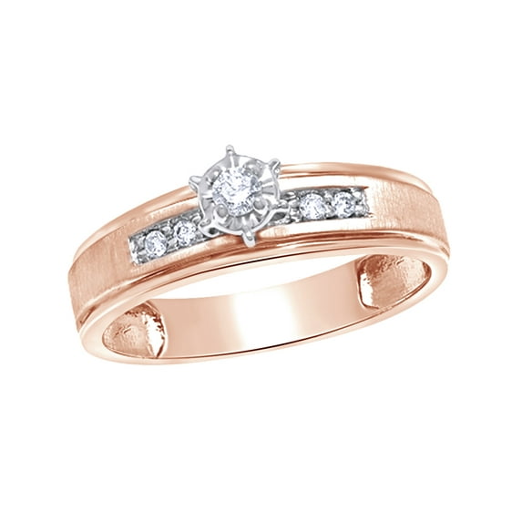Round Cut White Natural Diamond Engagement Ring in 10k Rose Gold (0.12 Cttw)