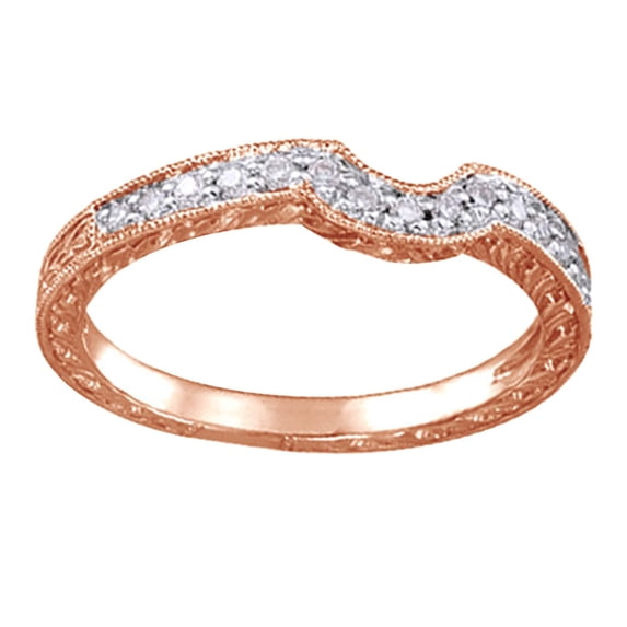 AFFY Round Cut White Natural Diamond Engagement Wedding Band Ring In 14K Rose Gold (0.16 Cttw)