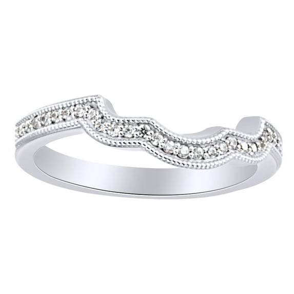 AFFY Round Cut White Natural Diamond Engagement Wedding Band Ring In 14K Solid White Gold (0.12 Ct)