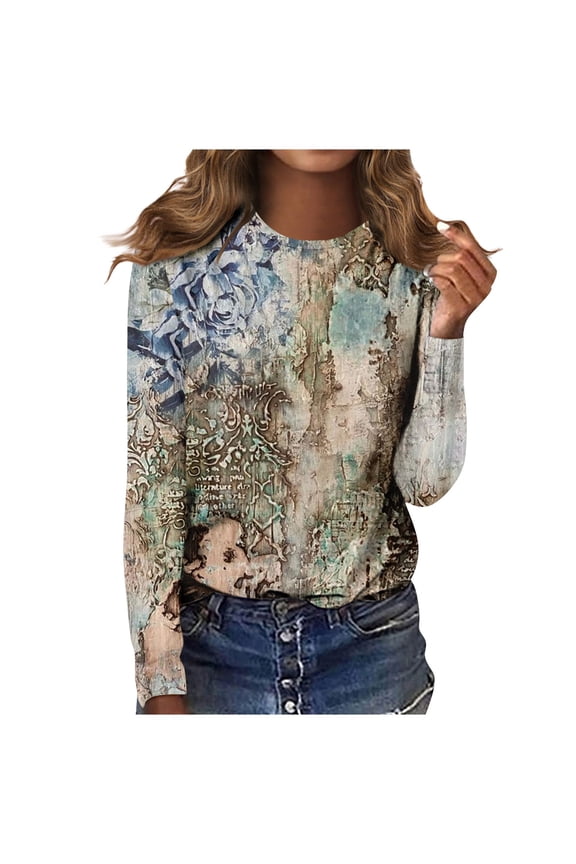 Corset Tops For Women Plus Size Khaki Trendy Printed Plus Size Womens Polo Shirts Crew Neck Pullover Western Blouses Graphic Casual Oversized Paisley Tops L