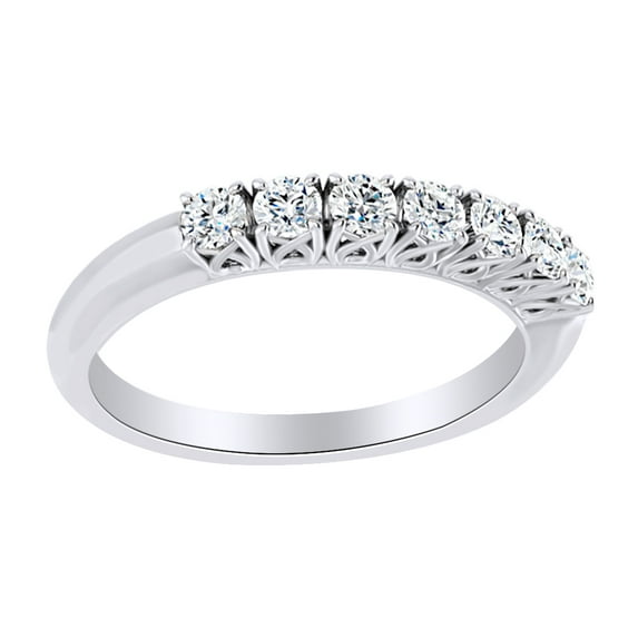 AFFY Round Cut White Natural Diamond Engagement Wedding Band Ring In 14K Solid White Gold (0.37 Ct)