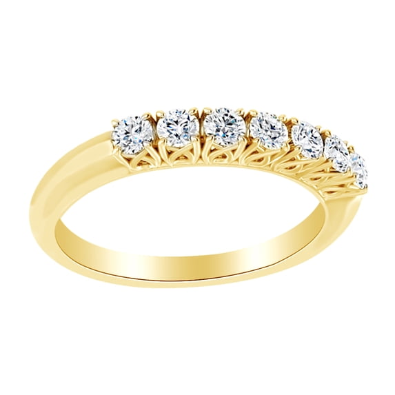 AFFY Round Cut White Natural Diamond Engagement Wedding Band Ring In 14K Solid Yellow Gold (0.37 Ct)
