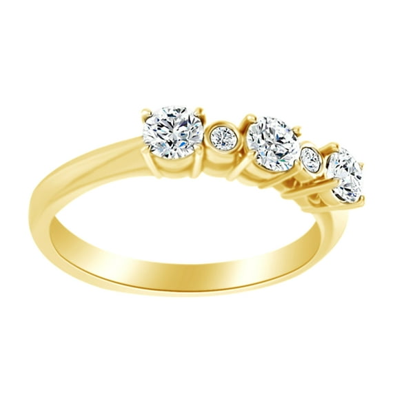 AFFY Round Cut White Natural Diamond Engagement Wedding Band Ring In 14K Solid Yellow Gold (0.62 Ct)