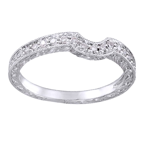 AFFY Round Cut White Natural Diamond Engagement Wedding Band Ring In 14K White Gold (0.16 Cttw)